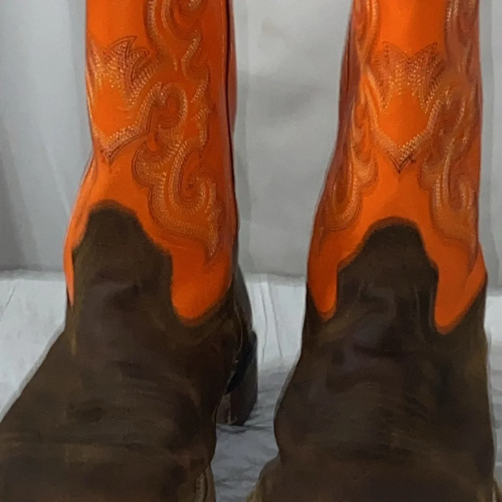OLD WEST‎ GENUINE LEATHER Orange and Brown Western Cowboy Boots KIDS  SIZE 3D